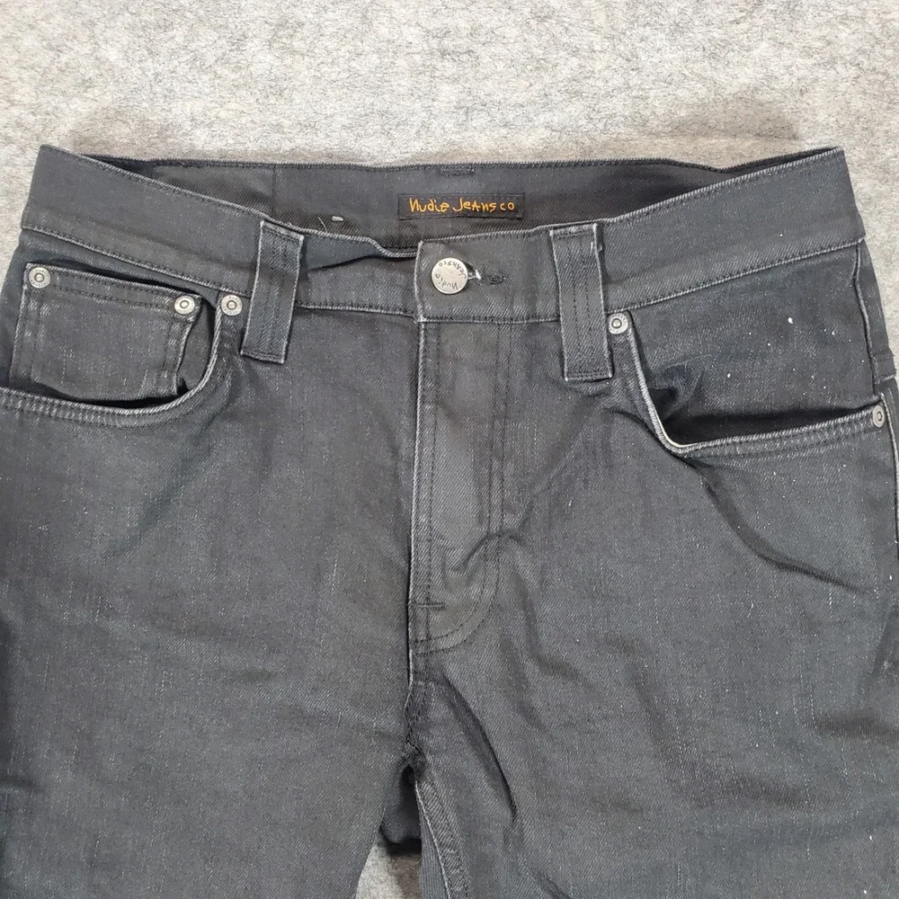 Nudie Jeans Mens 32x32 Black Faded Paint Splatter Organic Cotton Thin Finn Slim